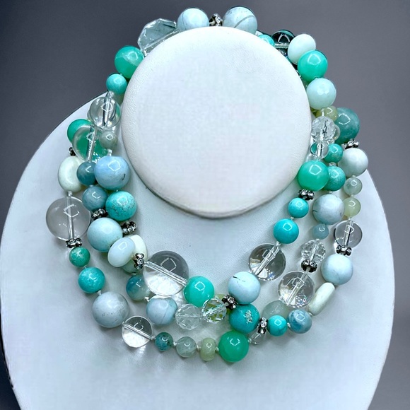 🌺Vintage Sterling, Turquoise, Amazonite, Chrysoprase + Necklace - Picture 2 of 15